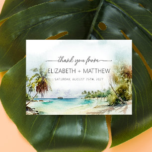 Remerciements Tropical Beach Palm Trees Mariage Carte de remerci