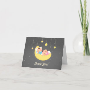 Remerciements Twin Boy and Girl on Moon Baby Carte de remercieme