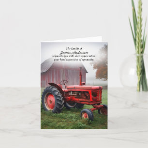 Remerciements Vieux tracteur de ferme rouge Carte de remerciemen