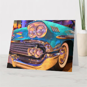 REMERCIEMENTS VOITURE CLASSIQUE BLEUE CARTE DE SALUT VINTAGE ANN