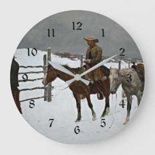 Remington - Fall of the Cowboy, fine art painting, Large Clock