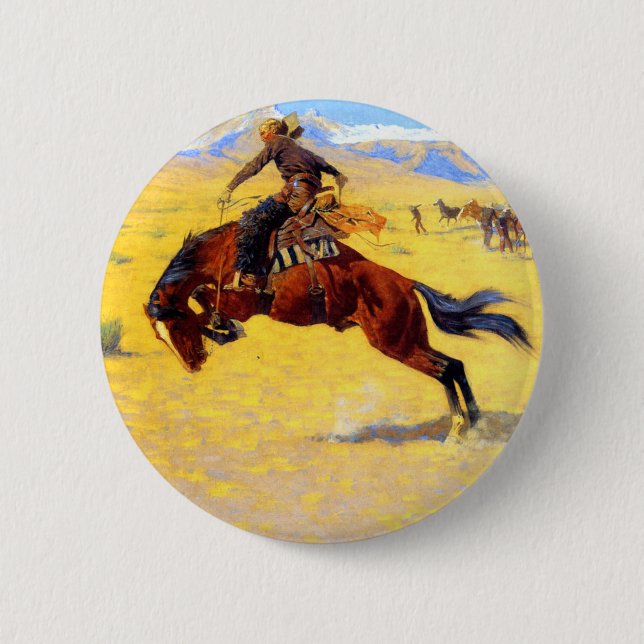 Remington Old West Horse and Cowboy 2 Inch Round Button (Front)