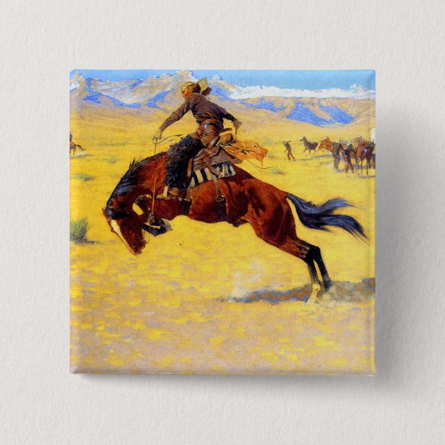Remington Old West Horse and Cowboy 2 Inch Square Button (Front)