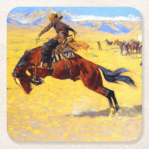 Remington Old West Horse and Cowboy Square Paper Coaster
