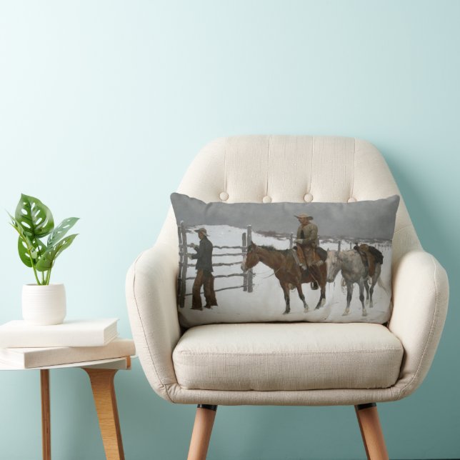 Remington's "The End of the Cowboy." Lumbar Pillow (Chair)
