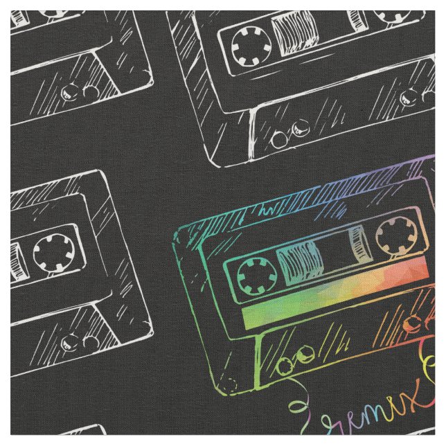 Remix Music Fabric, Hip Hop Cassette Tape Fabric (Close Up)