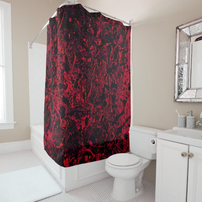 Remnants Red Abstract Shower Curtain (In Situ)