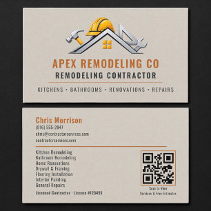 Remodeling Construction Contractor QR Code Business Card