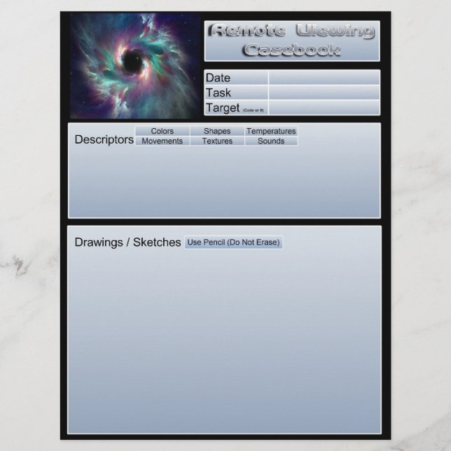 Remote Viewing Casebook Sheets Flyer (Front)