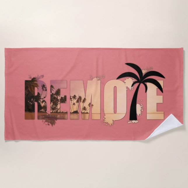 Remote Word Art Splash Palm Tree Silhouette Beach Towel (Front)