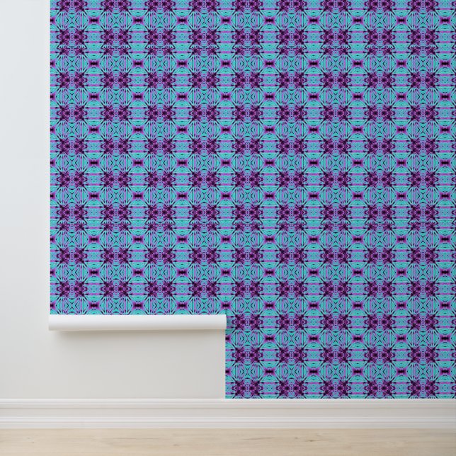 Removable Peel Stick Blue Purple Geometric Pattern Wallpaper (Application)