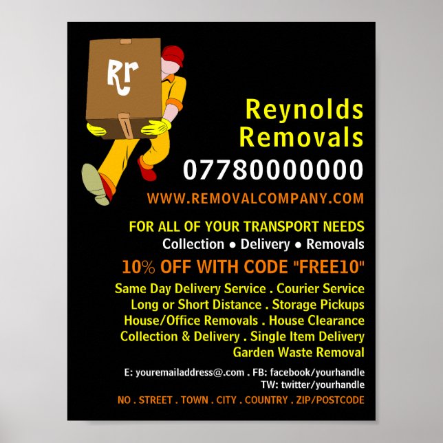 Removal Man Box Design, Removal Company Advert Poster (Front)