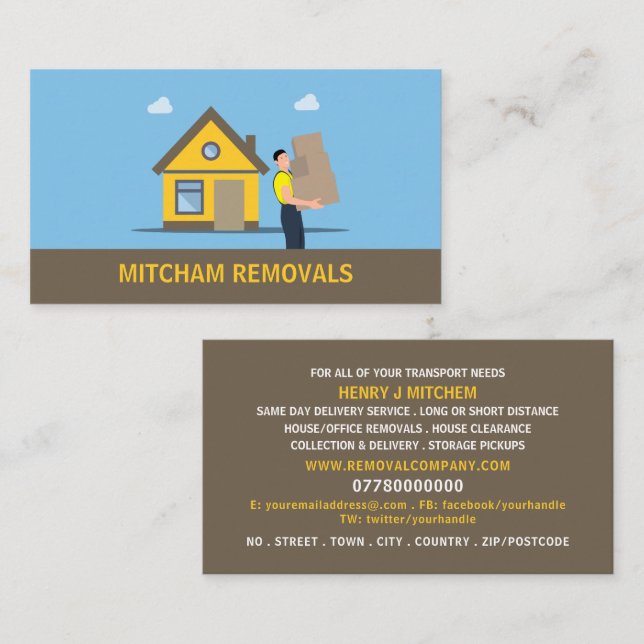 Removal Man House Design, Removal Company Business Card (Front/Back)