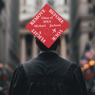 Remove Before Flight Red Pilot Name Airplane Graduation Cap Topper