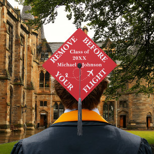 Remove Before Your Flight Travel Red Airplane Graduation Cap Topper
