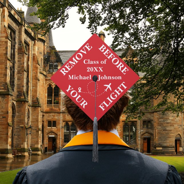 Remove Before Your Flight Travel Red Airplane Graduation Cap Topper (Creator Uploaded)