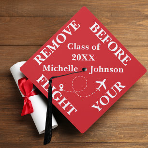 Remove Before Your Flight Travel Red Airplane Graduation Cap Topper