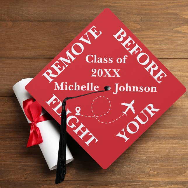 Remove Before Your Flight Travel Red Airplane Graduation Cap Topper (Creator Uploaded)