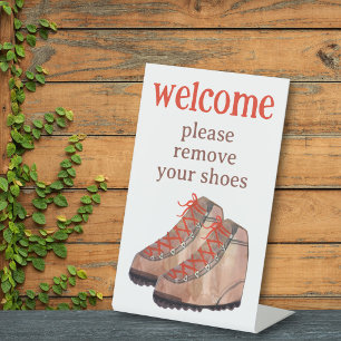 Remove Shoes Hiking Boots Vacation Rental Pedestal Sign