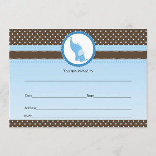 Remplir en blanc invitation éléphant bleu brun