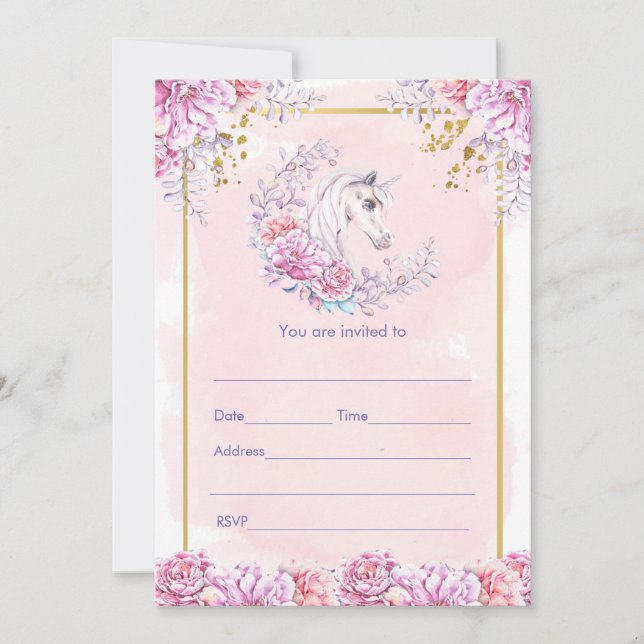 Remplir invitation aquarelle licorne florale (Devant)