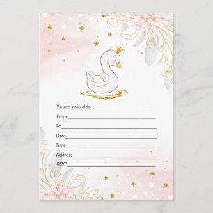 Remplir invitation cygne rose or aquarelle