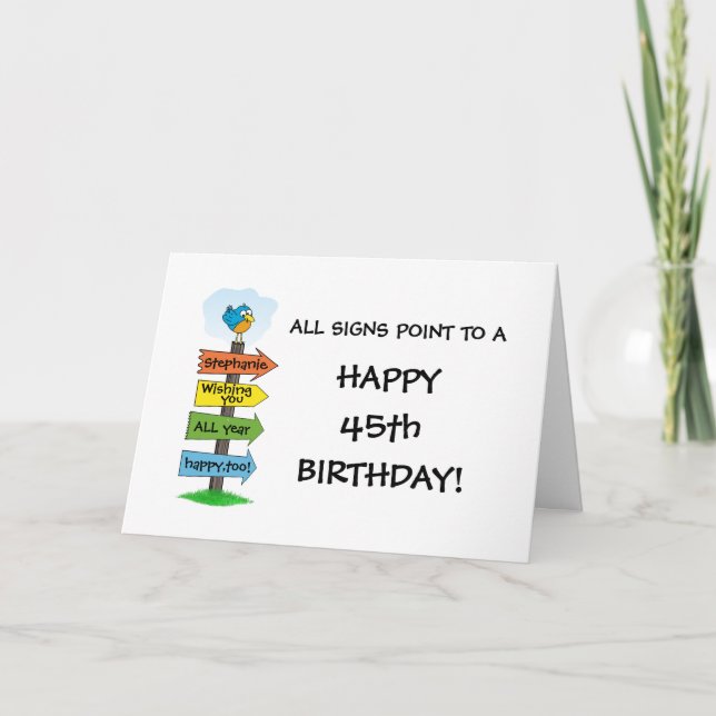 Remplissez Les Signes Fun 45e Anniversaire Carte (Devant)
