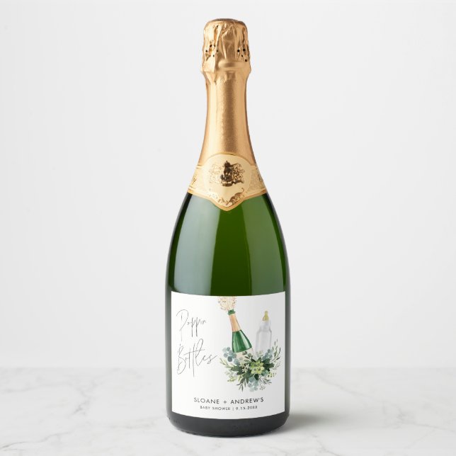REMY Poppin Bottles Baby Shower Sparkling Wine Label (Front)
