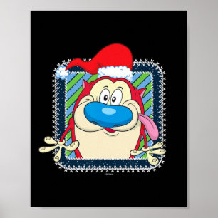 Ren And Stimpy Festive Christmas Santa Hat Stimpy  Poster