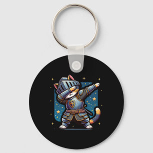 Ren Faire Medieval Knight Dabbing Cat Kitten Funny Keychain