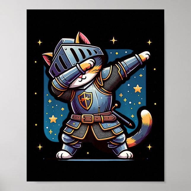 Ren Faire Medieval Knight Dabbing Cat Kitten Funny Poster (Front)