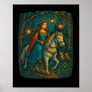 Ren Faire Medieval Lady Horseback Riding In Enchan Poster