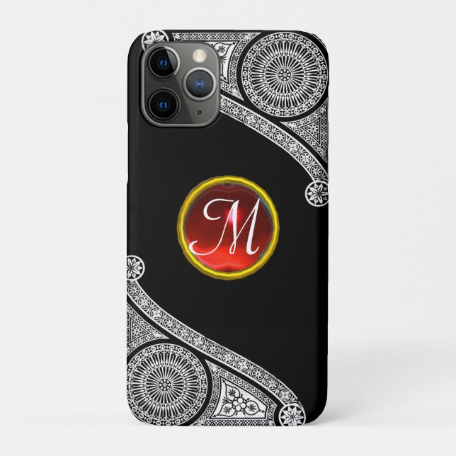 RENAISSANCE ARCHITECT Black White Red Gem Monogram Case-Mate iPhone Case (Back)
