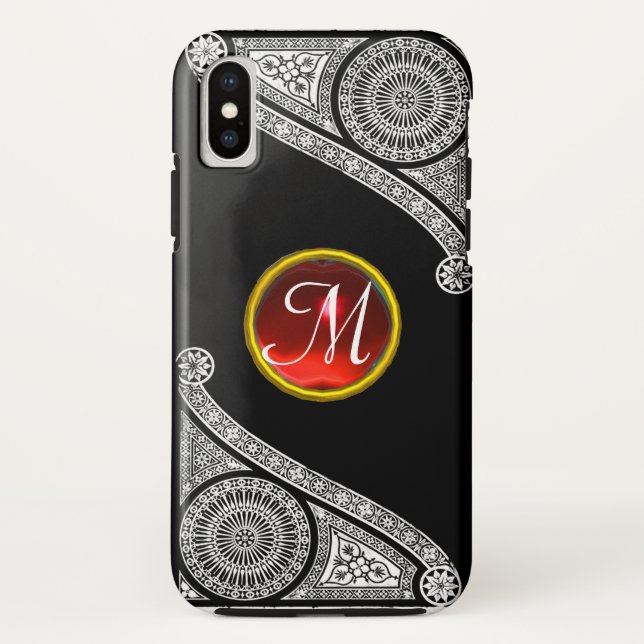 RENAISSANCE ARCHITECT Black White Red Gem Monogram Case-Mate iPhone Case (Back)