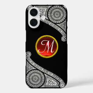 RENAISSANCE ARCHITECT Black White Red Gem Monogram iPhone 16 Case
