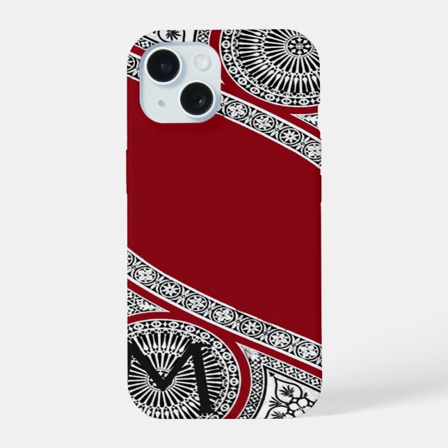 RENAISSANCE ARCHITECT Red Burgundy Monogram iPhone 15 Case (Back)