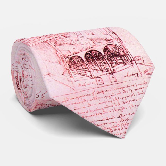 RENAISSANCE ARCHITECTURAL DRAWING by Leonardo Pink Tie (Rolled)