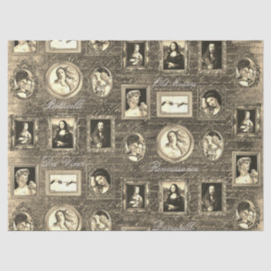 Renaissance Art Framed Antique Sepia Decoupage Tissue Paper