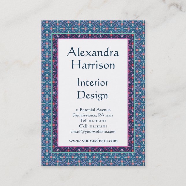 Renaissance Arts and Crafts Green Floral Pattern Business Card (Front)