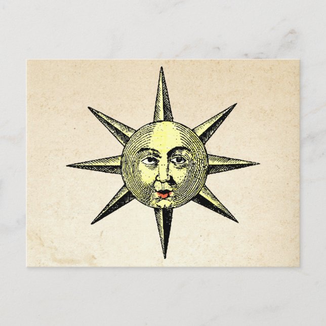 Renaissance Astronomy - Sun Face Hand Coloured Postcard (Front)