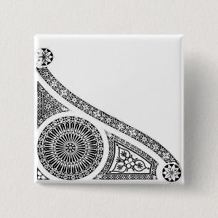 RENAISSANCE Black White Architectural Decor 2 Inch Square Button