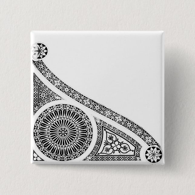 RENAISSANCE Black White Architectural Decor 2 Inch Square Button (Front)