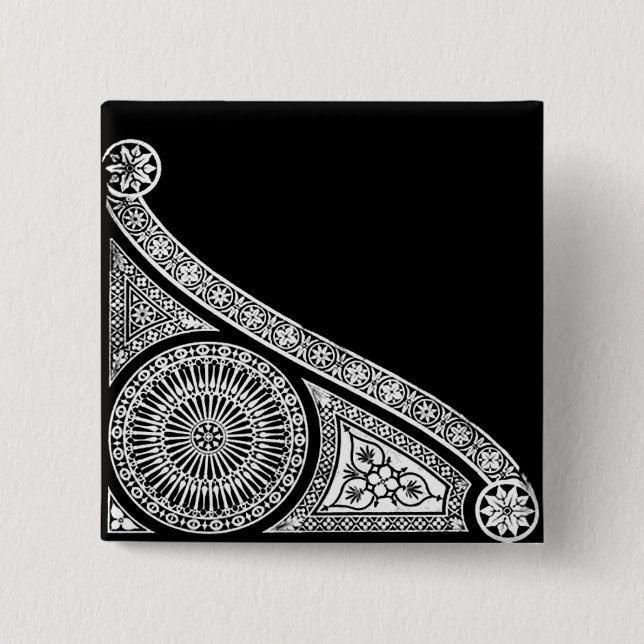 RENAISSANCE Black White Architectural Decor 2 Inch Square Button (Front)
