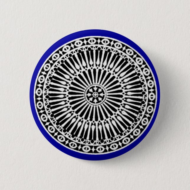 RENAISSANCE Black White Blue Architectural Decor 2 Inch Round Button (Front)