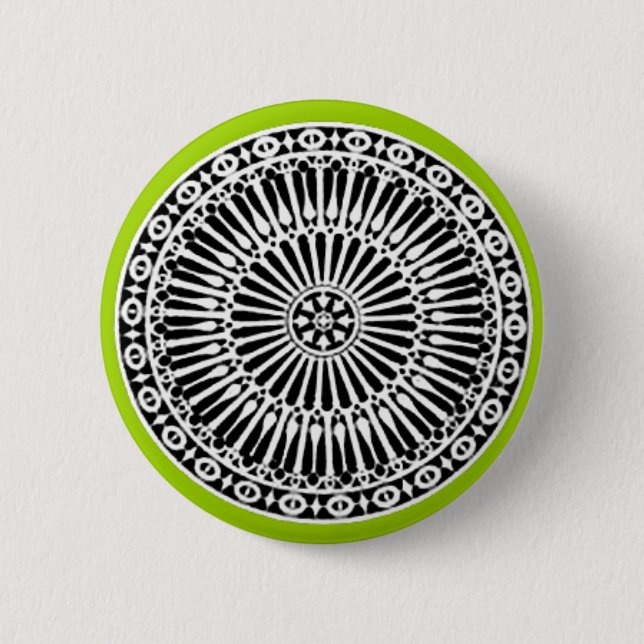 RENAISSANCE Black White Green Architectural Decor 2 Inch Round Button (Front)