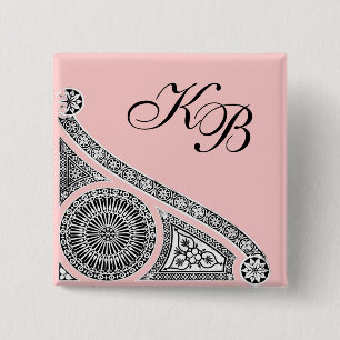 RENAISSANCE Black White Pink Architecture Monogram 2 Inch Square Button
