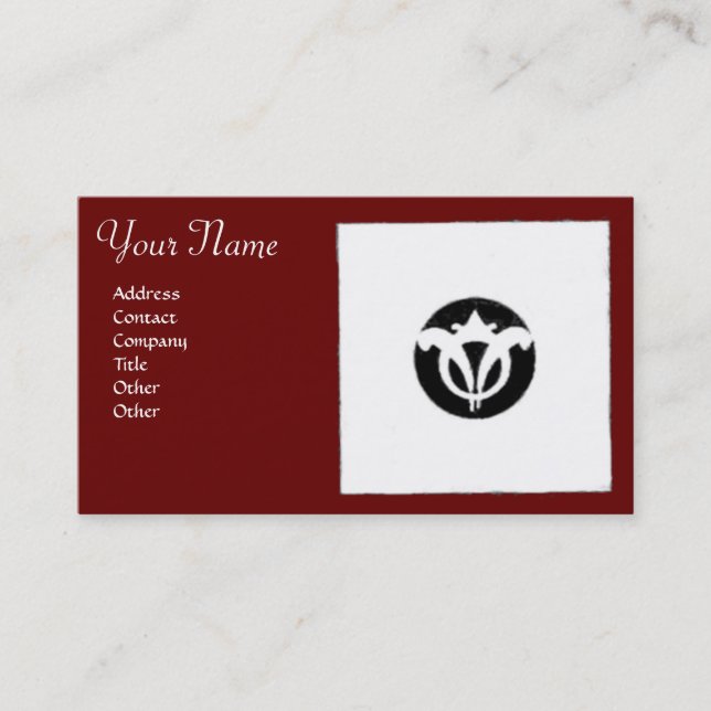 RENAISSANCE Black White Red Geometric Floral Business Card (Front)