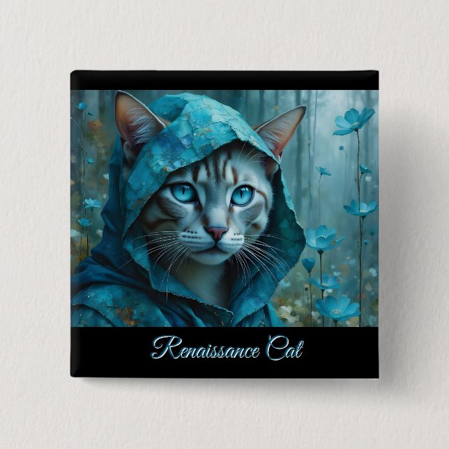 Renaissance Cat 2 Inch Square Button (Front)