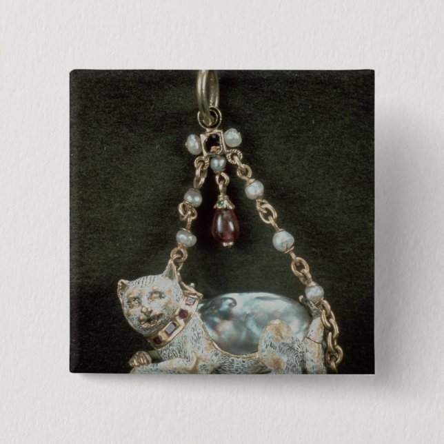 Renaissance cat pendant 2 inch square button (Front)