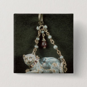 Renaissance cat pendant 2 inch square button